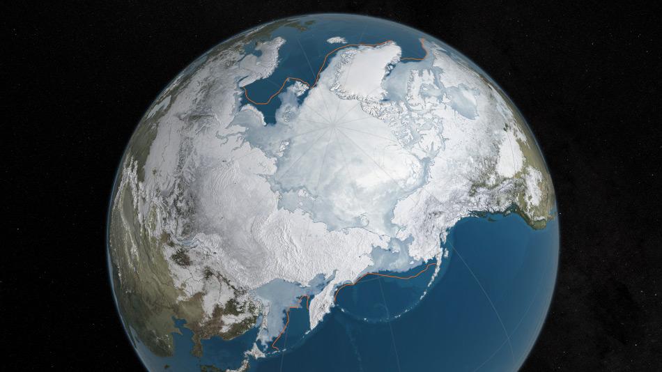 Bis anhin erschienen Meereiskarten immer als geschlossene Decke. In Zukunft können nun Karten die grösseren und wichtigen Meereisrinnen darstellen und den Forschern helfen, bessere Simulationen und Karten zu erstellen. Bild: NASA